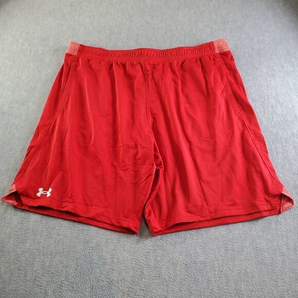 Under Armour Shorts Mens 2XL Red UA Pocketed Basketball Training Loose Fit - Picture 1 of 9